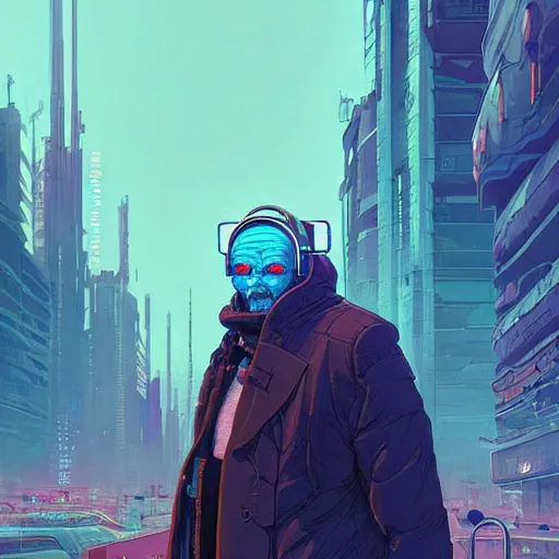 Image similar to A cyberpunk Russian Patriarch Kirill Gundyaev cyborg on the street of a cyberpunk city art by Josan Gonzalez, sci-fi, highly detailed, digital painting, artstation, smooth, sharp focus, illustration, concept art by Josan Gonzalez and James Gurney and Mœbius