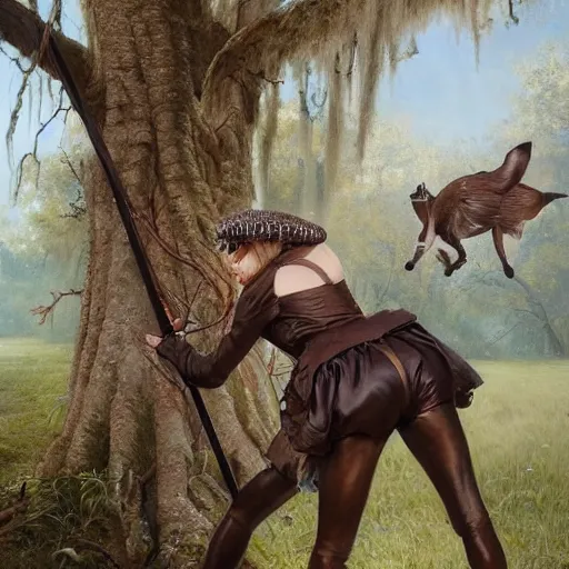 Prompt: A masterpiece portrait of a Incredibly beautiful queer maid barique renaissance swamp nun girl hunting on deer with russian greyhound medium shot, intricate, elegant, highly detailed. trending on artstation, digital art, by Stanley Artgerm Lau, WLOP, Rossdraws, James Jean, Andrei Riabovitchev, Marc Simonetti, Yoshitaka Amano. background by James Jean and Gustav Klimt, light by Julie Bell, 4k, porcelain skin. Studio Ghibli