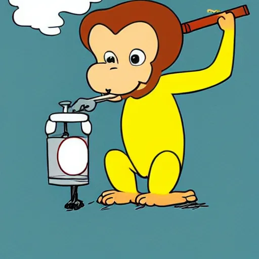 Image similar to curious george smoking a bong