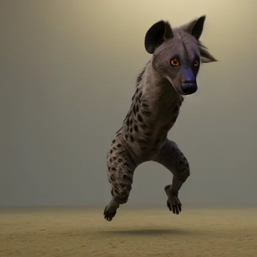 Image similar to portrait of a happy hyena dancing. pixar style animation 3 d extremely gloomy lighting, shining light and shadow, atmospheric, cinematic, unreal engine, 8 k