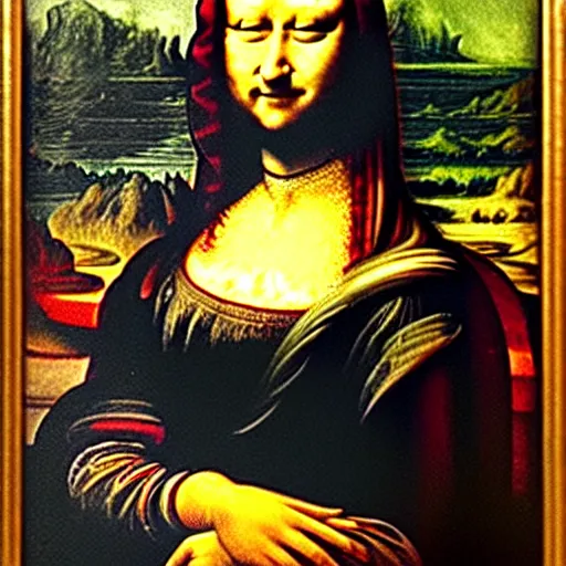 Image similar to scary scene when monalisa crawls out of her painting frame