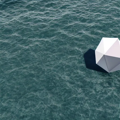 Image similar to geometric 3 d objects above ocean, sea line, vray render