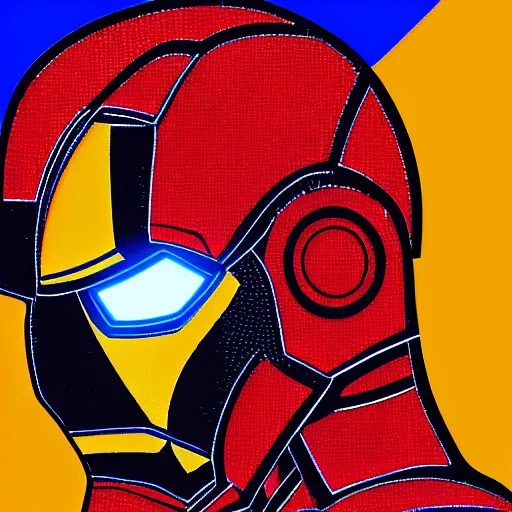 Image similar to mosaic portrait of iron man with robot ears by Saimir Strati, 4k, intricate details, neon lights