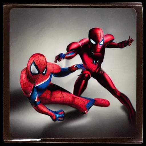 Image similar to a single iron man and spider - man hybrid, dslr, polaroid