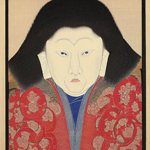 Prompt: an exquisite intricate close up portrait of the emperor boris johnson, in the edo era, vibrant, exhibited in the british museum, art, paintings, portrait painted by hokusai, 1 8 th century japanese art