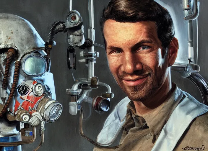 Image similar to a highly detailed fallout 4 portrait of a dentist, james gurney, james jean