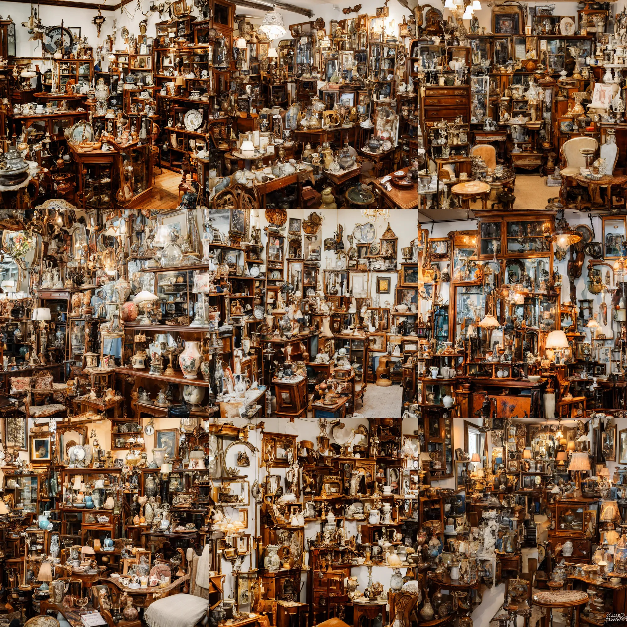 Prompt: interior of an antique shop, EOS-1D, f/1.4, ISO 200, 1/160s, 8K, RAW