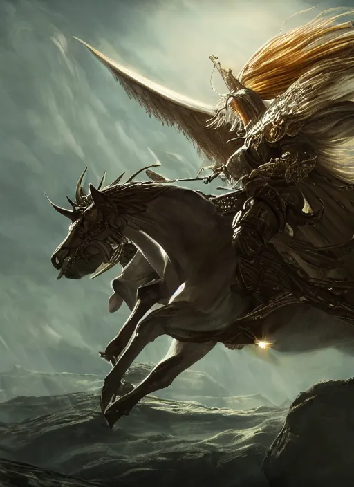 Image similar to pegasus, ultra detailed fantasy, elden ring, realistic, dnd character portrait, full body, dnd, rpg, lotr game design fanart by concept art, behance hd, artstation, deviantart, global illumination radiating a glowing aura global illumination ray tracing hdr render in unreal engine 5