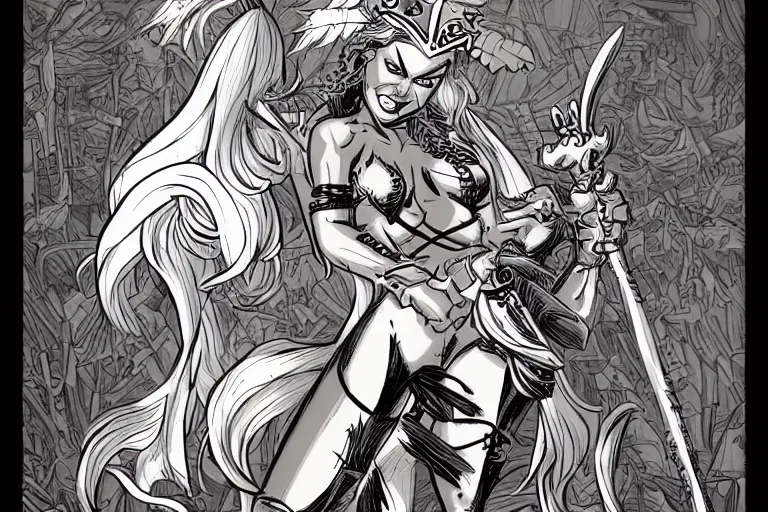 Image similar to Fearsome warrior queen, Dan DeCarlo style, concept art, smooth, sharp focus, illustration, cartoon style illustration