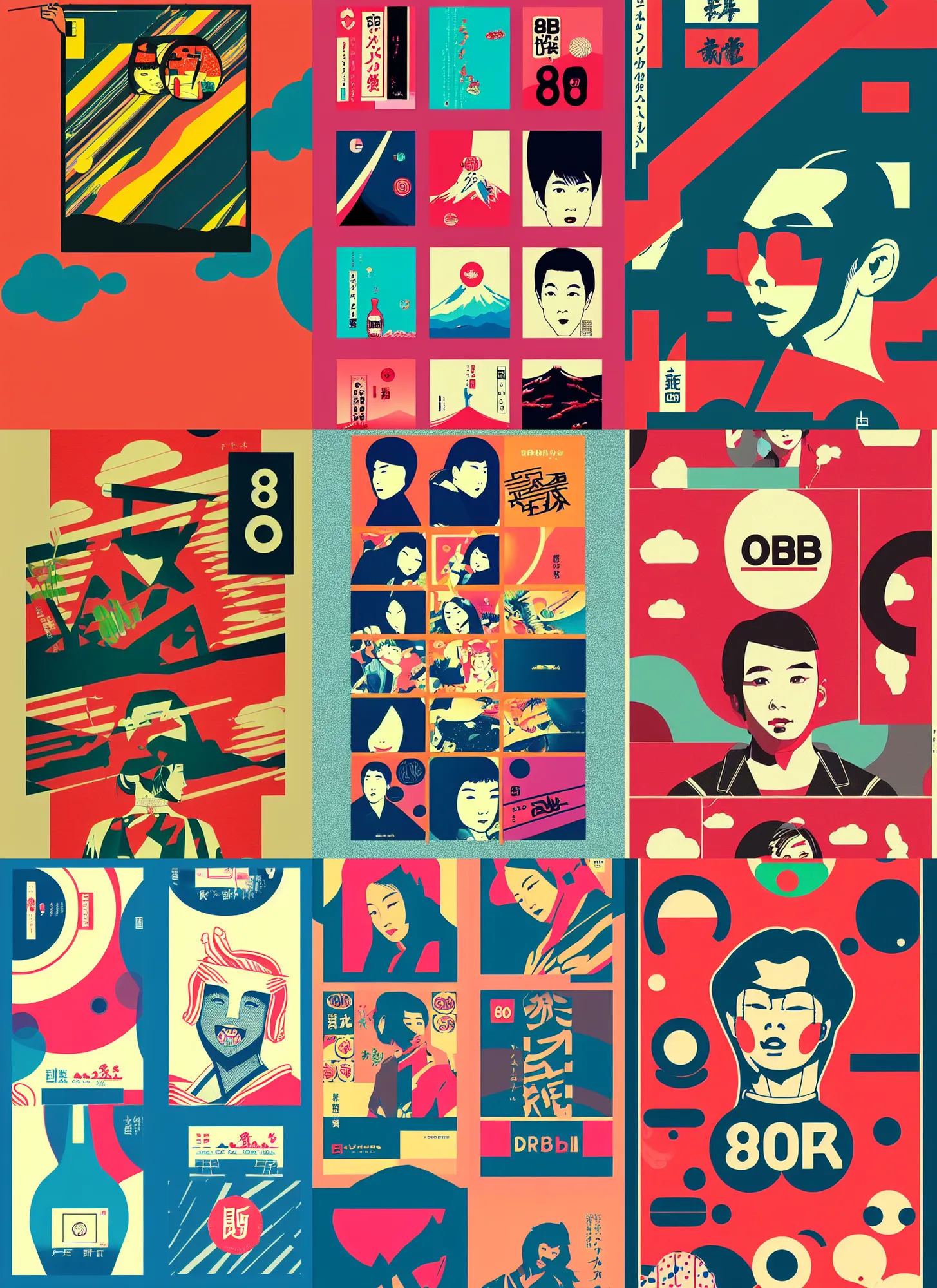 Prompt: beautiful illustration of layout of japanese pop art, obi strip, poster, 8 0 s, album art, trendy typography, logo, landscape, pinterest, dribble, influenced by retro and vintage, artstation, 8 k, user interface