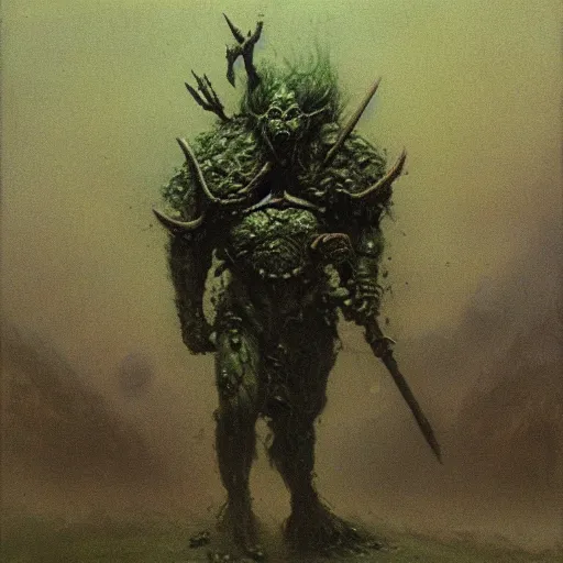 Image similar to warhammer greenskin concept, beksinski