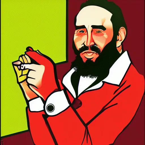 Prompt: pop art of Fidel Castro having a joint