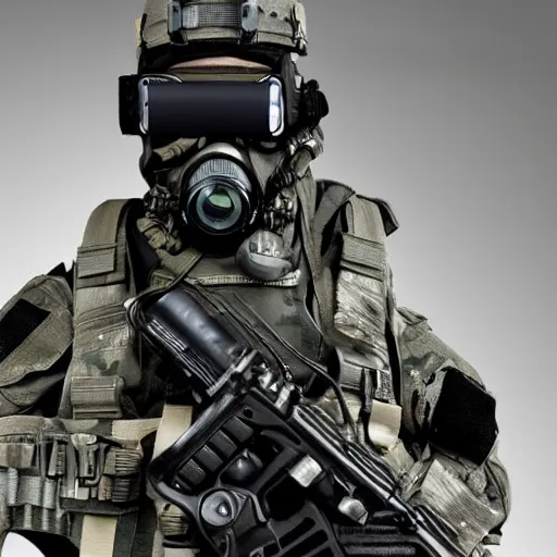 Image similar to futuristic special forces soldier, with exoskeleton armor and night vision goggles