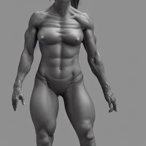 Prompt: 3D render of a woman's body, muscular build