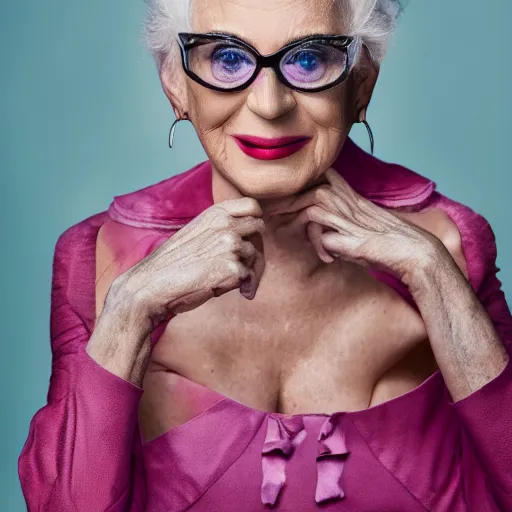 Image similar to old katy perry singer at age 9 0 years old, color ( sony a 7 r iv, symmetric balance, polarizing filter, photolab, lightroom, 4 k, dolby vision, photography award ), vogue, perfect face