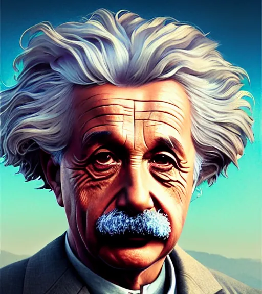 Image similar to Highly detailed portrait Einstein in GTA V, Stephen Bliss, unreal engine, fantasy art by Greg Rutkowski, Loish, Rhads, ferdinand knab, Makoto Shinkai and Lois van baarle, ilya kuvshinov, rossdraws, Tom Bagshaw, global illumination, radiant light, detailed and intricate environment