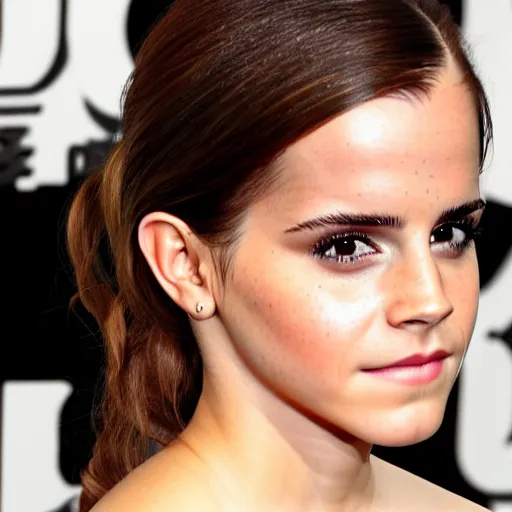 Image similar to emma watson mixed with kim kardashian, full - figure profile shot