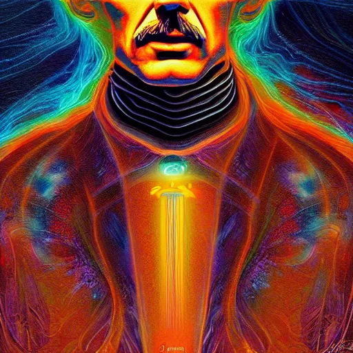 Image similar to nikola tesla psytrance artwork, by sam spratt