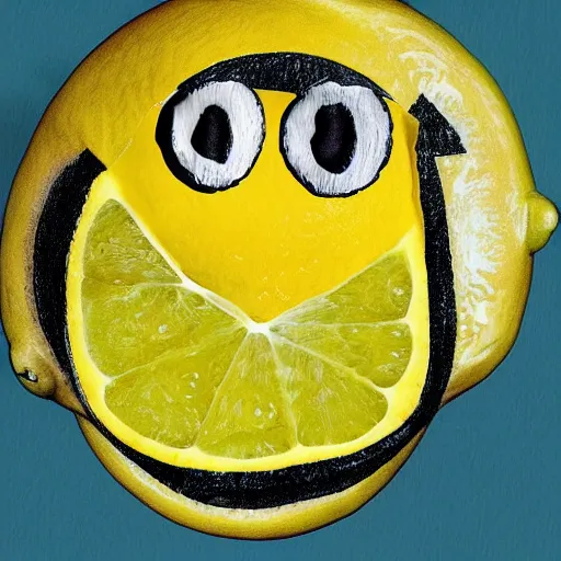 Image similar to lemon with a face, jeffrey bezos eyes nose and mouth on the side of a lemon, abstract photo