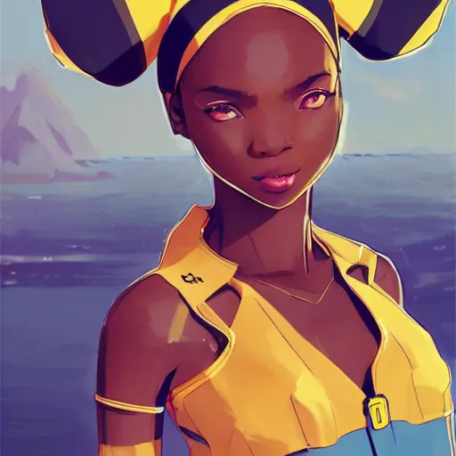 Image similar to an african wearing a pikachu costume, on a super yacht, by guweiz and wlop and ilya kuvshinov and and moebius and bilal and artgerm, symmetrical eyes, aesthetic, gorgeous, stunning, alluring, attractive, half body portrait, artstation, deviantart, pinterest, digital art,