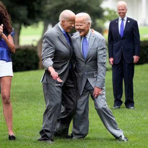 Image similar to a monster from predator destroys joe biden on the white house lawn