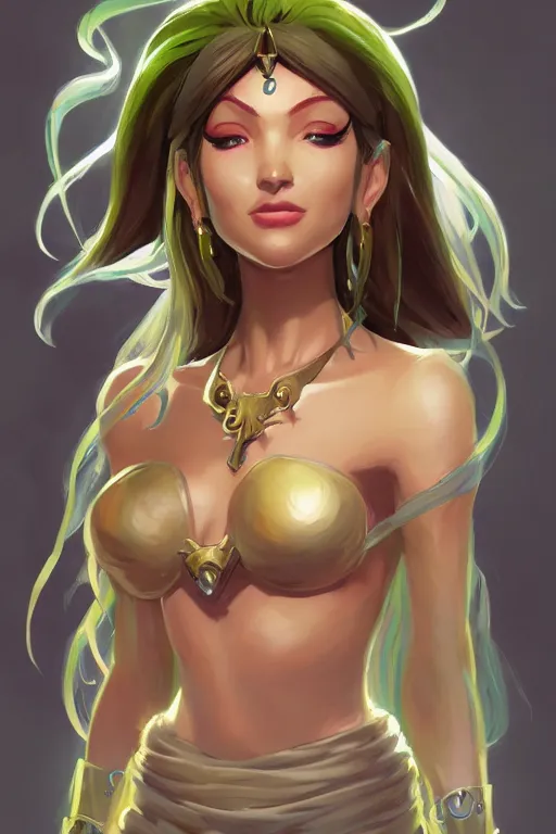 Prompt: portrait, head and torso only, palutena, design by lois van baarle by sung choi by john kirby artgerm and greg rutkowski and magali villeneuve mage fighter assassin, trending on artstation, concept art, fine detail, sharp detail, masterpiece