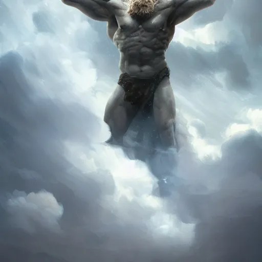 Image similar to an epic digital art of Zeus in thunderclouds by Diego Gisbert Llorens, Zeus, epic painting, masterpiece, hyperdetailed, artstation, cgsociety, 8k