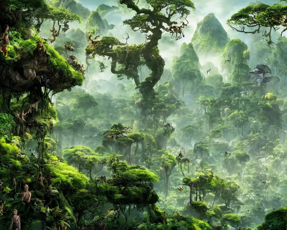 Image similar to the beastlands, avatar ( 2 0 0 9 ), lush landscape, jungle landscape