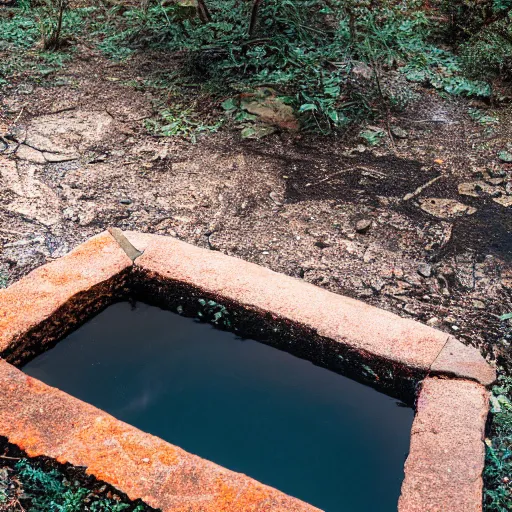 Image similar to photograph of liminal pool, sigma 3 0 mm, f / 2. 8, 8 k, high detail, synthwave, in nature, abandoned