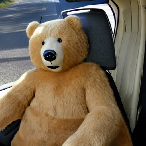 Image similar to sweet dreams are made of these, who i am to oh my god why is bear driving, how could this be?