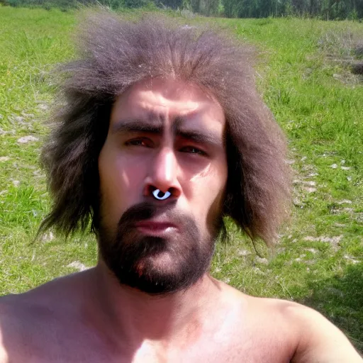 Prompt: a selfie by a neanderthal