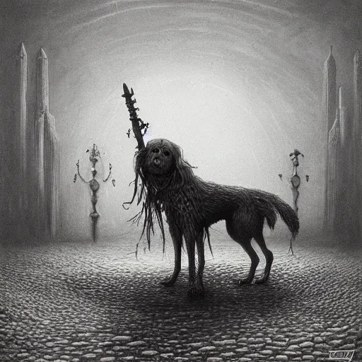 Image similar to Dog in Bloodborne Style by zdzisław beksiński