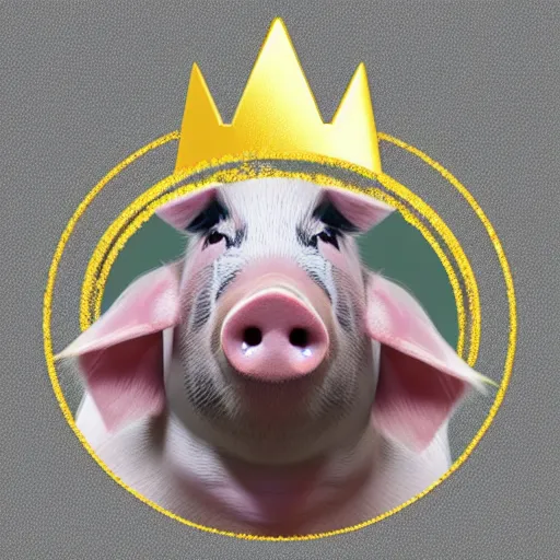 Image similar to pig wearing a simple gold crown in the style of Bruno Mangyoku