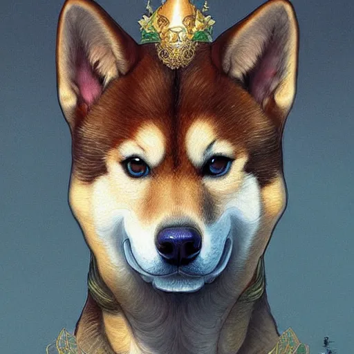 Image similar to portrait of a shiba inu as a birthday cake, fantasy, intricate, elegant, highly detailed, digital painting, artstation, concept art, smooth, sharp focus, illustration, art by artgerm and greg rutkowski and alphonse mucha