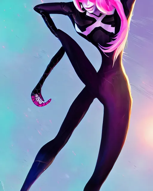 Image similar to Emma Stone Spider-Gwen venom, art by lois van baarle and loish and ross tran and rossdraws and sam yang and samdoesarts and artgerm, digital art, highly detailed, intricate, sharp focus, Trending on Artstation HQ, deviantart, unreal engine 5, 4K UHD image