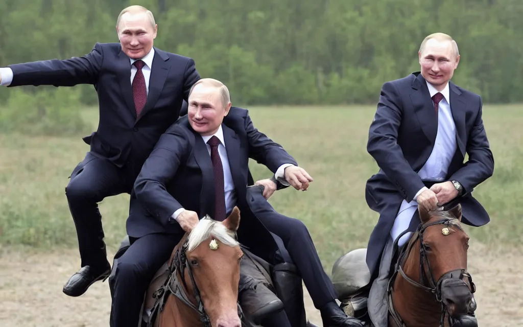 Image similar to vladimir putin rides an alexander lukashenka