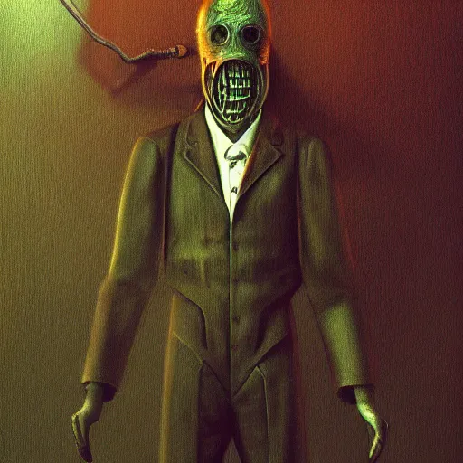 Prompt: a pickle in a suit and tie, by giger, stalenhag, beksinski, retro sci - fi movie, highly detailed, photorealistic, illustration, matte painting, 8 k, hd, trending on artstation