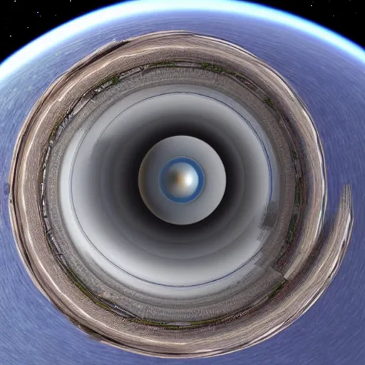 Prompt: a concept of the inside of an o'Neill cylinder, Ringworld, wide angle, looking up, planet surface, ring