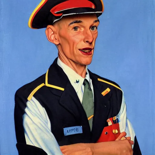 Prompt: An anthropomorphic wearing a 1940's uniform portrait, art by Norman Rockwell