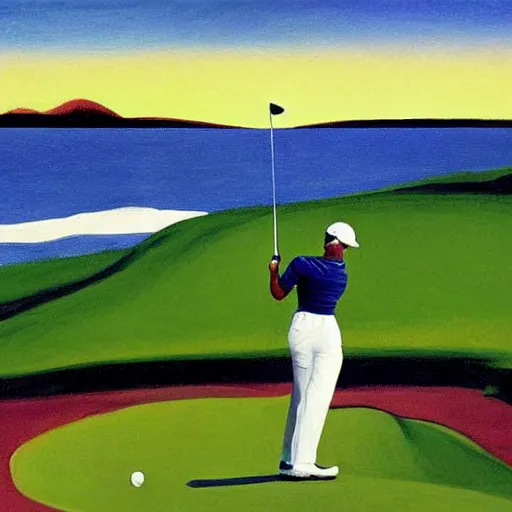 Prompt: tiger woods playing golf on the moon, painted by edward hopper