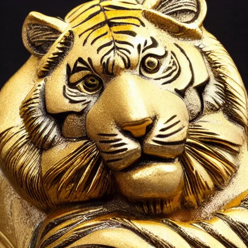 Prompt: gorgeous tiger statue with gold filigree