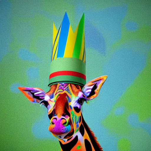 Prompt: psychedelic giraffe wearing party hats, by claude monet, by josip csoor, photorealistic, rendered in octane, realistic shadows, 3 d psychedelic