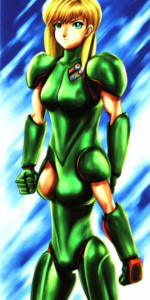 Image similar to Samus Portrait of her doing a thumbs up, KKG Artbook by ZeroNis, Character Design MMRPG Job System