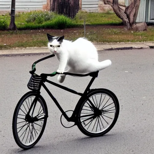 Image similar to a cat riding a bicycle