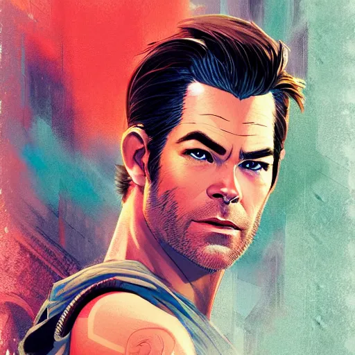 Image similar to chris pine portrait as a manga character, realistic shaded perfect face, fine details. anime. realistic shaded lighting poster by ilya kuvshinov katsuhiro otomo ghost - in - the - shell, magali villeneuve, artgerm, jeremy lipkin and michael garmash and rob rey