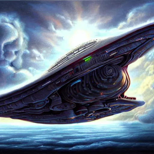 Prompt: a detailed and realistic painting of an alien spaceship with 8 k resolution, in the artistic style of fantasy art