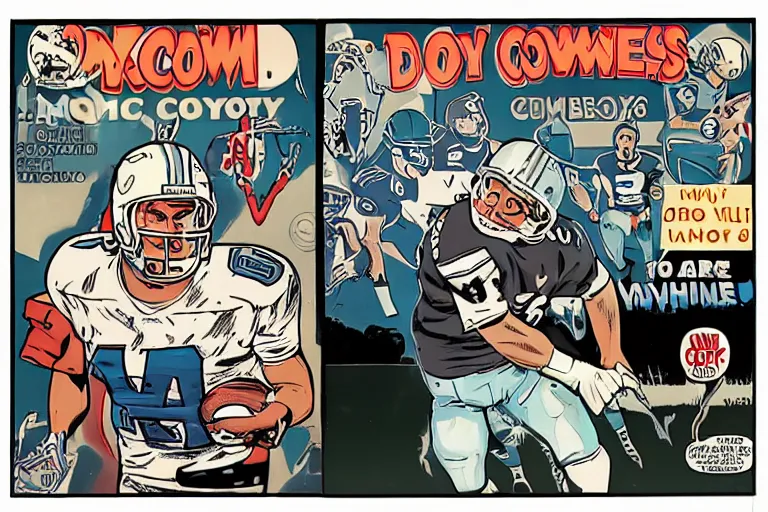 Prompt: My dad is a football cowboy, comic book