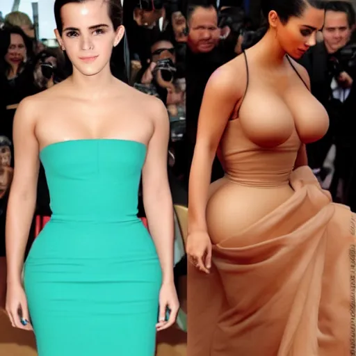 Prompt: emma watson mixed with kim kardashian full - figure profile shot