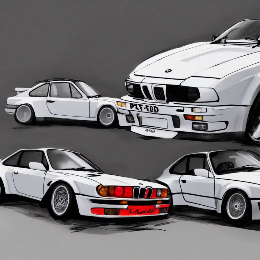 Image similar to bmw e 3 0, porsche 9 1 1, concept art, 4 k