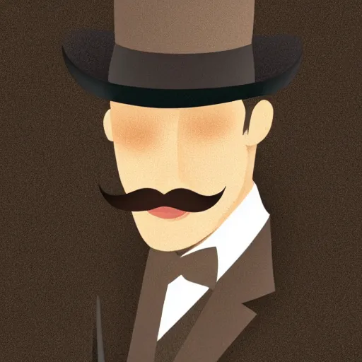 Image similar to Portrait of a man with brown hair and a brown mustache in black suit and black top hat, studio lighting, Sigma 85 mm f/1.4., digital painting, vector art, trending on artstation, sharp shadows